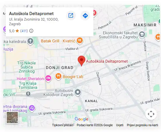 Lokacija Autoškole Deltapromet - Ul. kralja Zvonimira 32, Zagreb